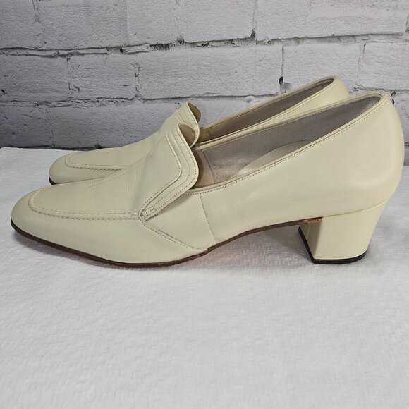 FOOT-SO-PORT STEPETTES VINTAGE BEIGE PUMPS SQUARE TOE BLOCK HEEL WOMENS SIZE 10 - Picture 1 of 8